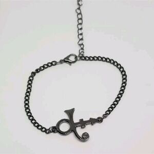 Prince Symbol Charm Bracelet Gunmetal Chain‎ Adjustable Jewelry Women 7in New
